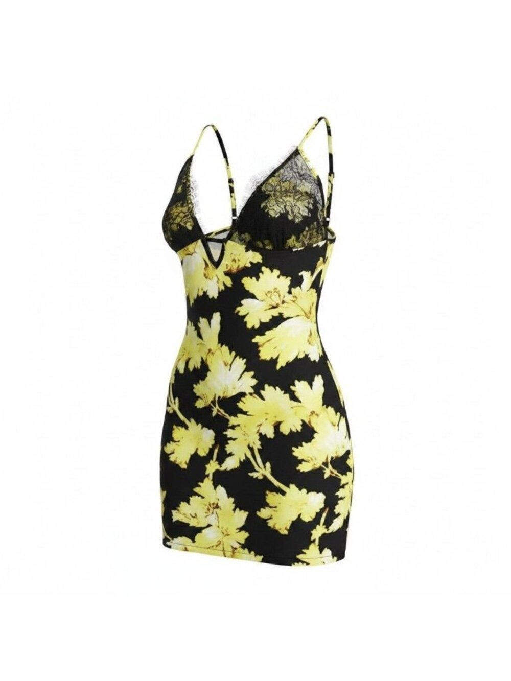 ASOS DESIGN Petite Cami lace bust mini dress in gold floral print, Sz. 4